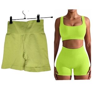 OQQ Workout Athletic Seamless High Waist Gym Shorts in Neon Green Size S